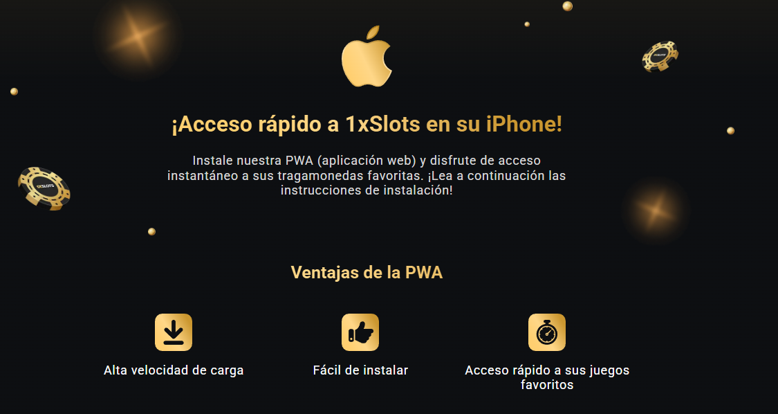 Interfaz de la aplicación iOS de 1xSlots