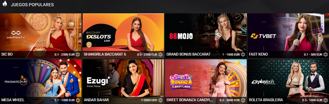 Filtros rápidos del lobby de 1xSlots