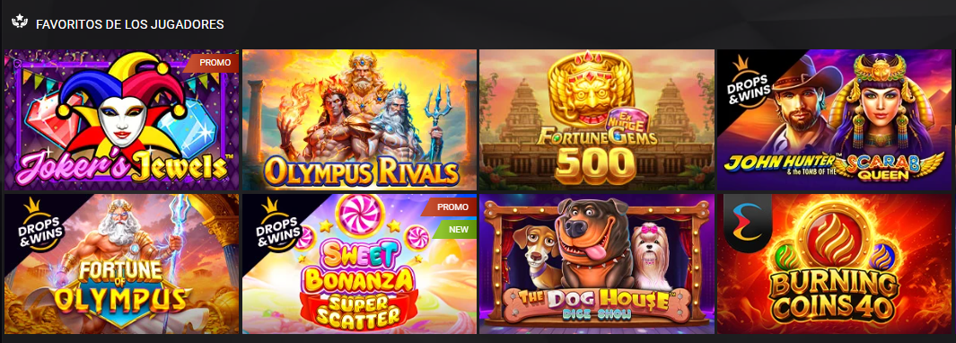 Vista del catálogo de juegos de 1xSlots